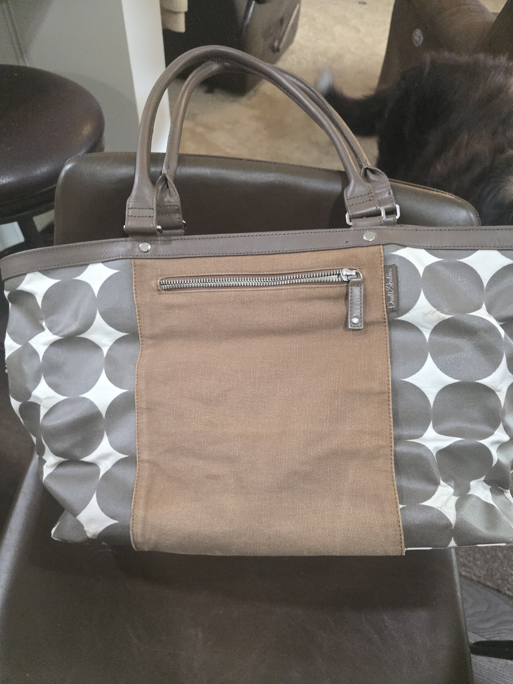 dwell Brown and Gray Patterned Canvas Tote
